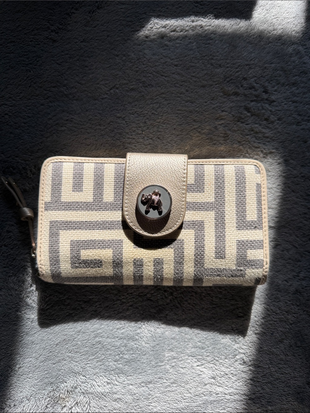 Spartina Neutral Geometric Zip Wallet with Logo Snap